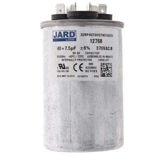 MARS MARS 12768 Round Run Capacitor 40/7.5 MFD 370V Dual Motor
