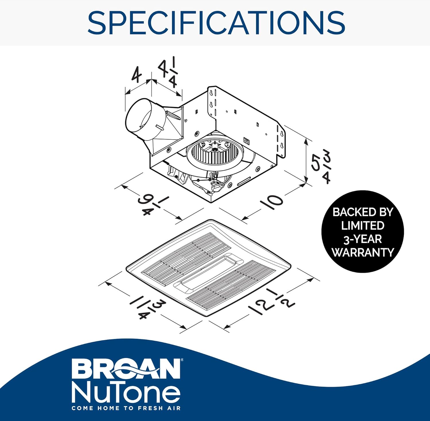 BROAN-NUTONE Broan AE50110DCL Flex DC Bathroom Ventilation Fan LED 50-110 CFM Energy Star Certified