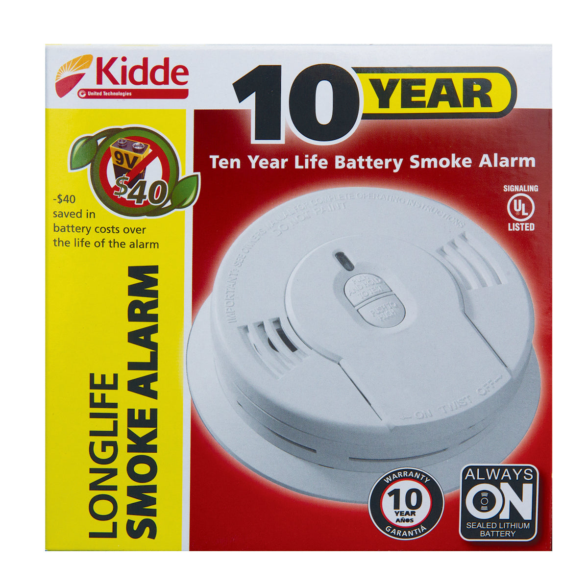 KIDDE Kidde 21008697 Smoke Alarm 10-Year Sealed Lithium Battery Operated Ionization