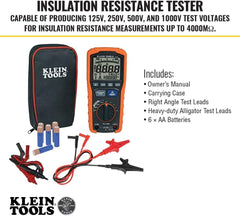 Klein Tools ET600 Multimeter MegohmmeterInsulation Tester 4000 OhmsResistance 125V/250V/500V/1000V Auto-Ranging TRMS Multimeter Klein Tools ET600