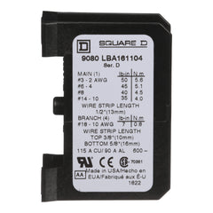 Square D 9080LBA161104 Power Distribution Block 115 Amp 600 Volt 1-Pole