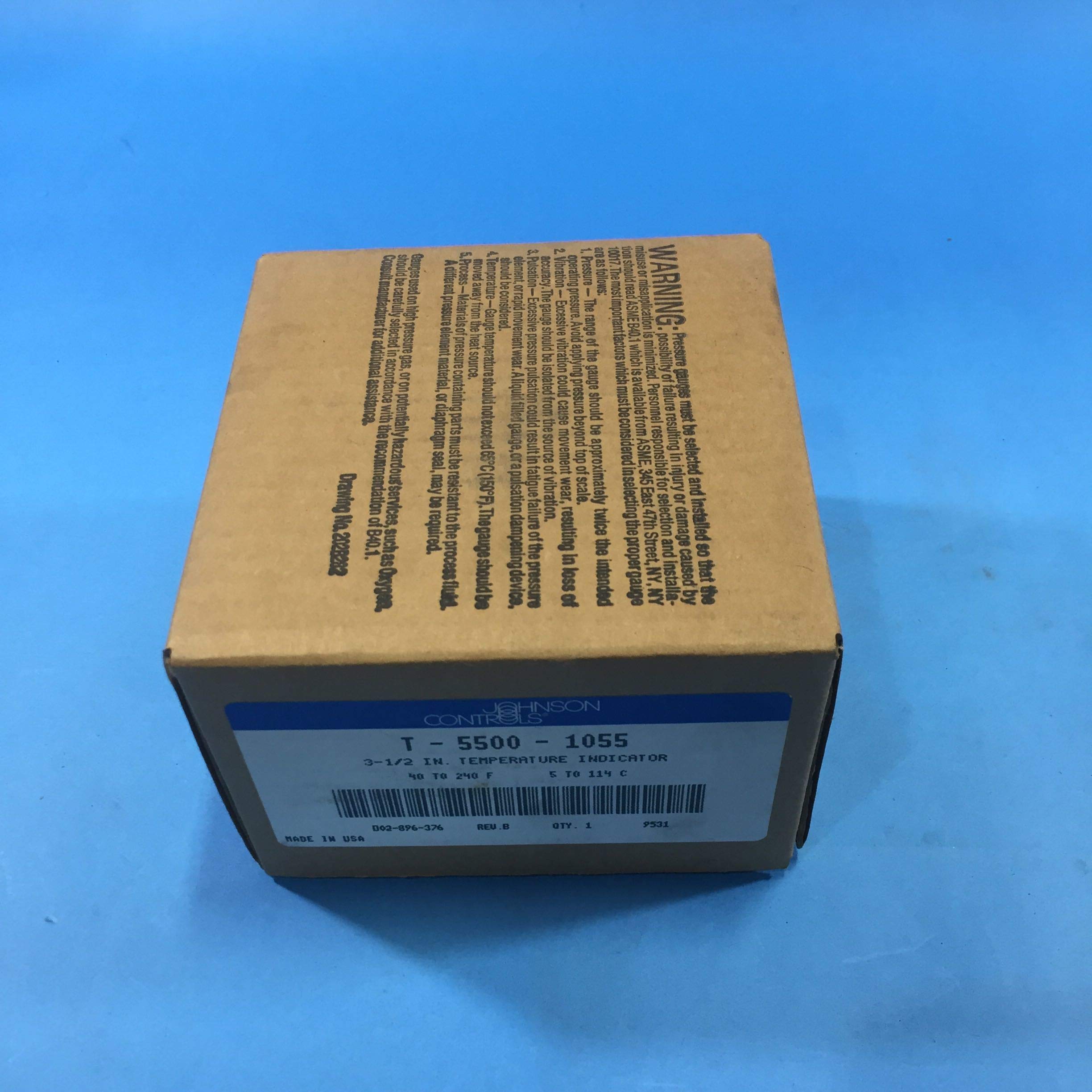 JOHNSON CONTROLS Johnson Controls T-5500-1055 Pneumatic Temperature Indicator 40/240F 3.5 Inch Dial