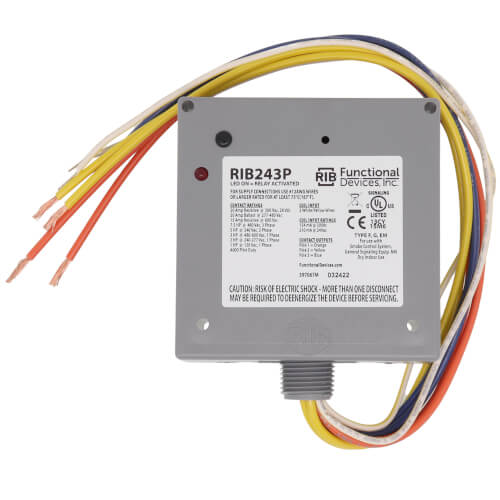 FUNCTIONAL DEVICES RIB RIB243P Power Relay 20 Amp 3PST-N/O 24 Vac/dc NEMA 1 Housing