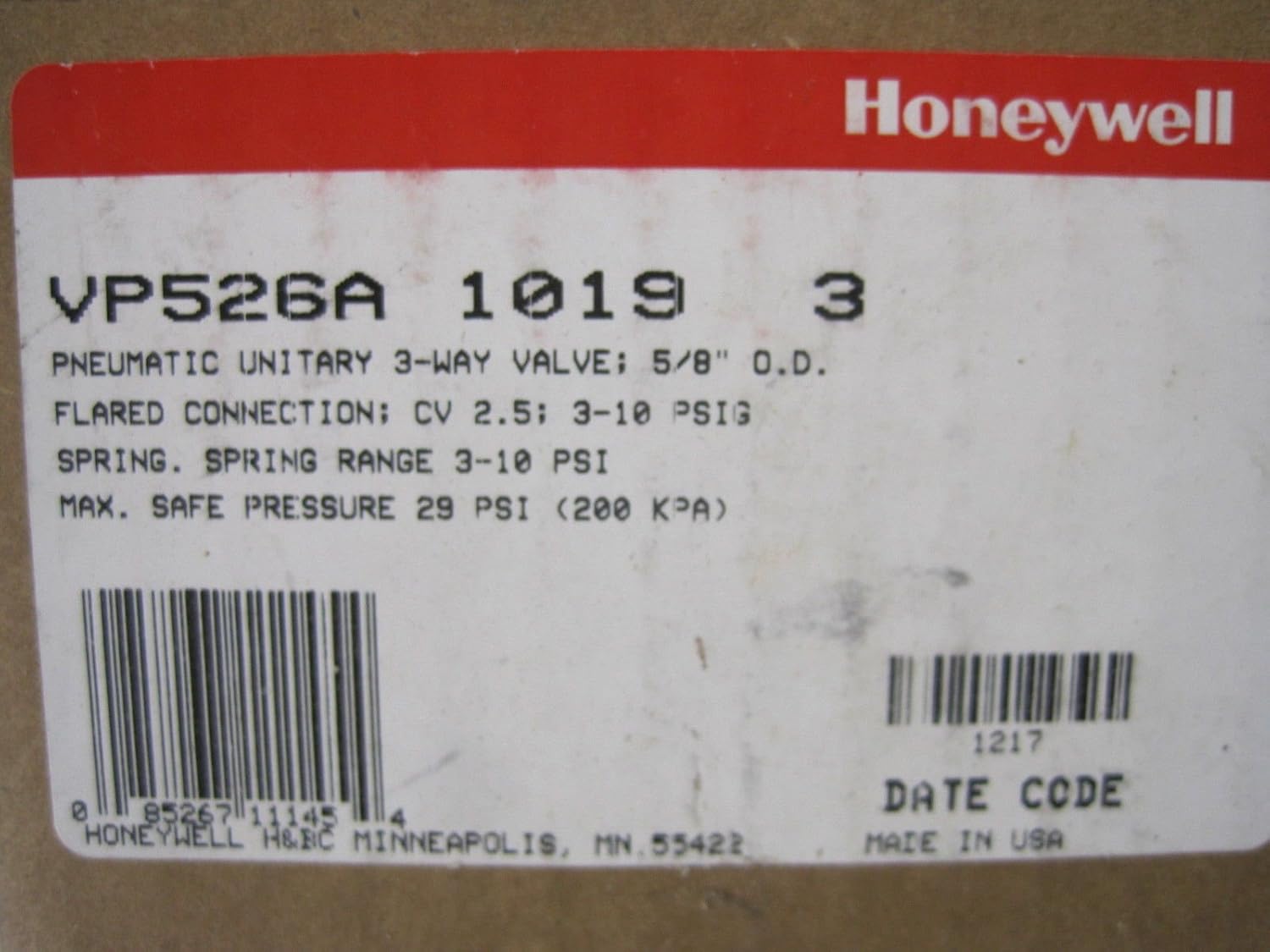 HONEYWELL Honeywell VP526A1019 Mixing Valve 3 Way Normally Open 2.5cv