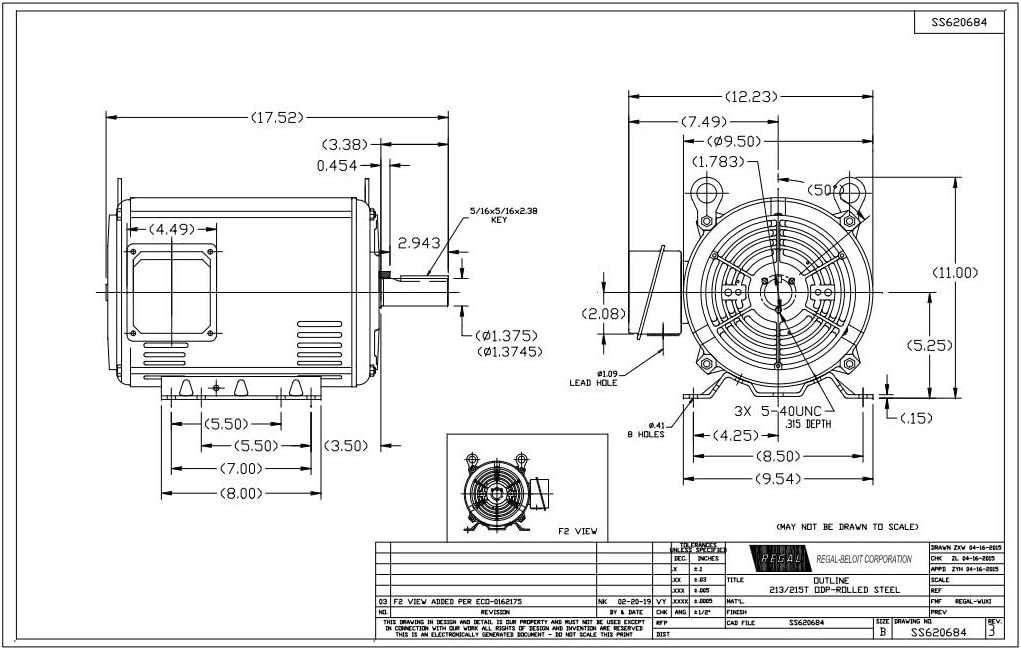 MARATHON MOTORS MARATHON GT0011A 3 HP 1200 RPM 213T Frame 230/460V Open Drip Electric Motor