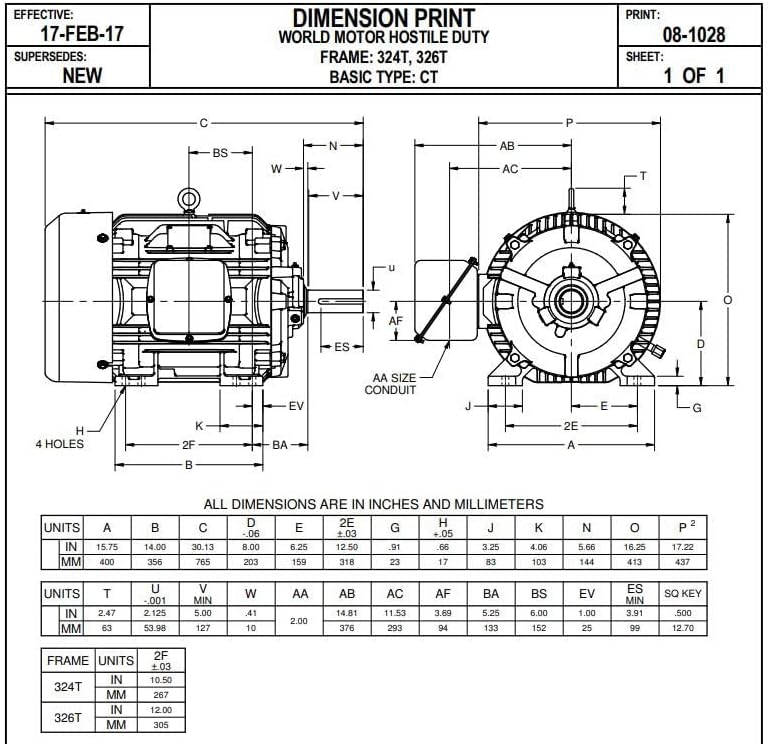 US MOTORS US Motors HD40P2E General Purpose Motor 40 HP 1800 RPM TEFC 230/460V