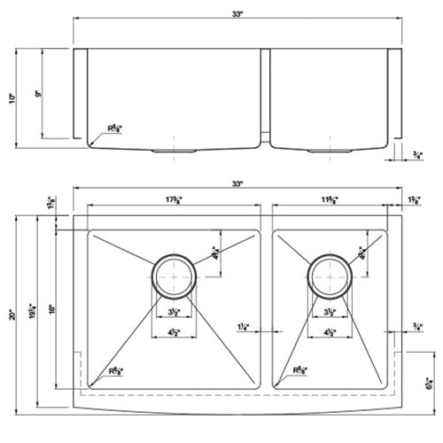 DAKOTA Dakota Plumbing Products DSM-A6040SV Farmhouse Kitchen Sink