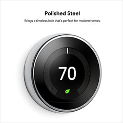 GOOGLE Google T3019US Nest Learning Thermostat 3rd Generation Polished Steel