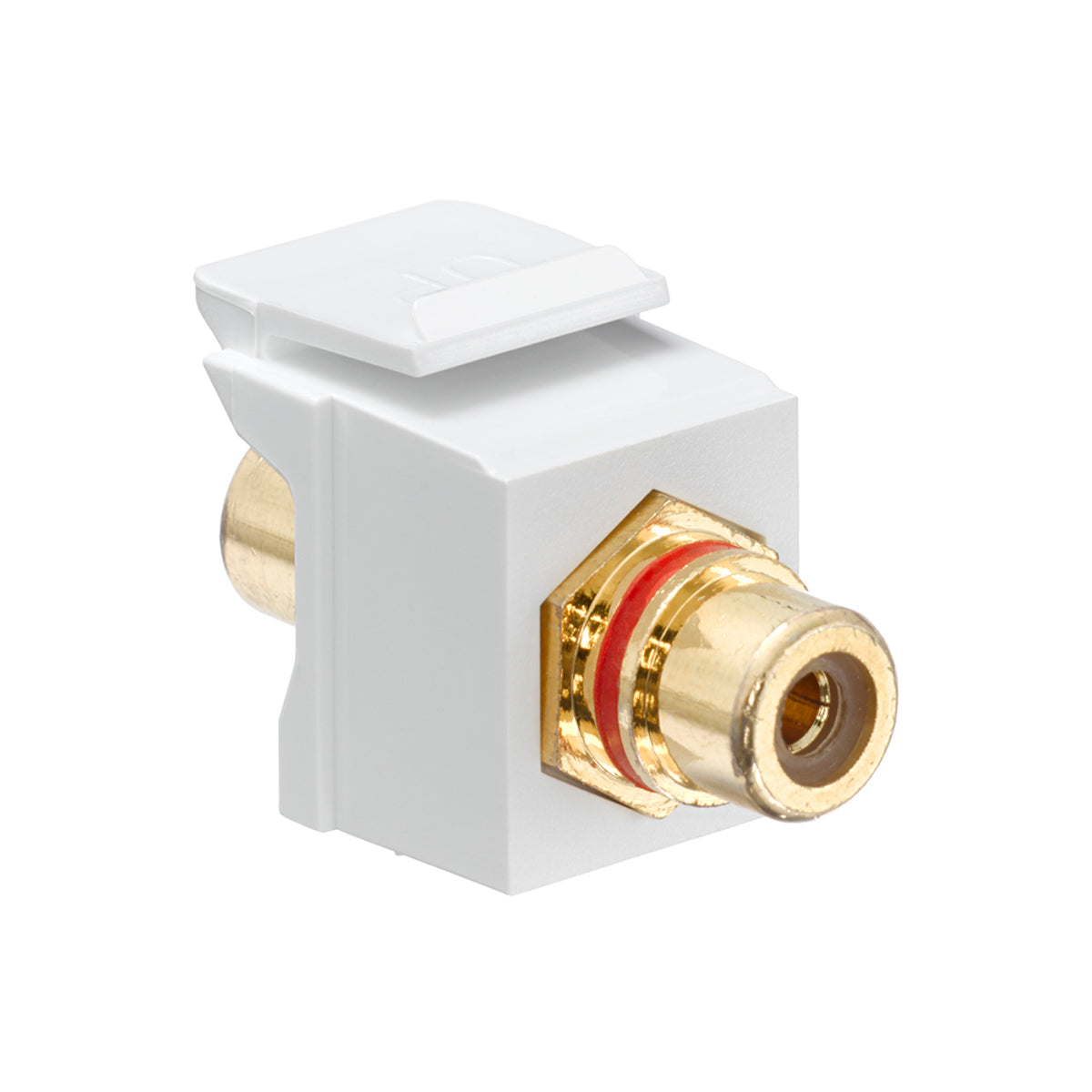 LEVITON Leviton 40830-BWR QuickPort RCA Connector, Feed-Through, Snap-In, Gold-Plated, Red Stripe, White