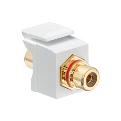 LEVITON Leviton 40830-BWR QuickPort RCA Connector, Feed-Through, Snap-In, Gold-Plated, Red Stripe, White