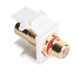 LEVITON Leviton 40830-BWR QuickPort RCA Connector, Feed-Through, Snap-In, Gold-Plated, Red Stripe, White