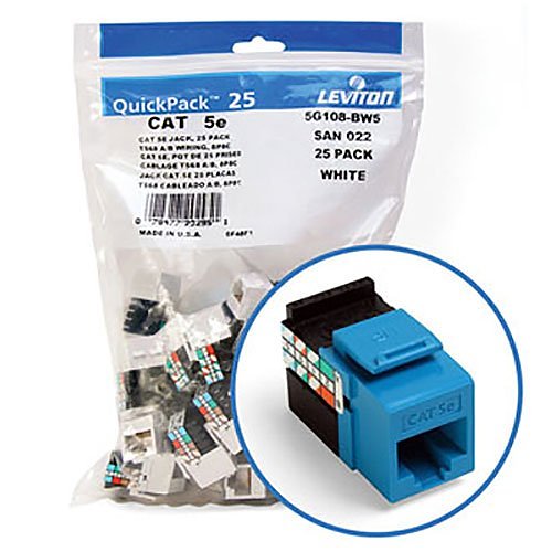 LEVITON Leviton 5G108-BL5 GigaMax CAT5e QuickPort Jack QuickPack, 25-Pack, Blue