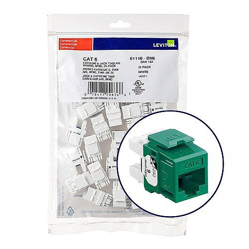 LEVITON Leviton 61110-BV6 eXtreme CAT6 QuickPort Jack QuickPack 25-Pack Green REPLACEMENT MPN