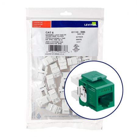 LEVITON Leviton 61110-BV6 eXtreme CAT6 QuickPort Jack QuickPack 25-Pack Green REPLACEMENT MPN