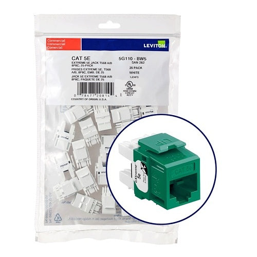 LEVITON Leviton 5G110-RV5 GigaMax CAT5E+ Keystone Jack Green