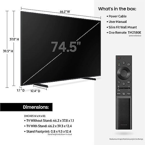 SAMSUNG Samsung QN75LS03AAF The Frame 75 Inch Smart QLED 4K UHD TV 2021