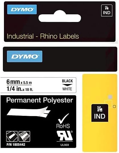 DYMO DYMO 1805442 Rhino White Polyester Tape 1/4 inch Black Text on White Label