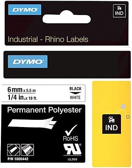 DYMO DYMO 1805442 Rhino White Polyester Tape 1/4 inch Black Text on White Label