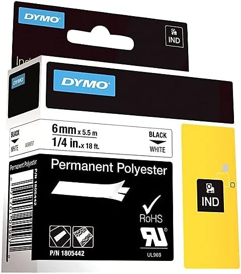 DYMO DYMO 1805442 Rhino White Polyester Tape 1/4 inch Black Text on White Label