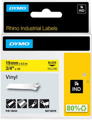 DYMO DYMO 18433 Rhino Vinyl Tape 19MM Yellow Black Text