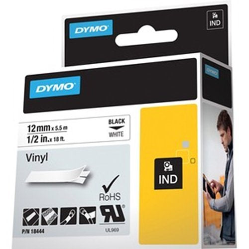 DYMO DYMO 18444 Rhino Industrial Vinyl Label Tape 1/2 Inch by 18 Feet Black on White