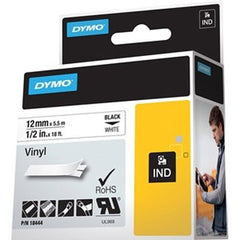 DYMO DYMO 18444 Rhino Industrial Vinyl Label Tape 1/2 Inch by 18 Feet Black on White
