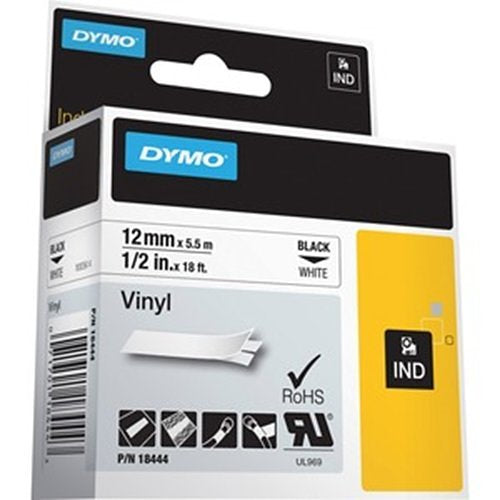 DYMO DYMO 18444 Rhino Industrial Vinyl Label Tape 1/2 Inch by 18 Feet Black on White