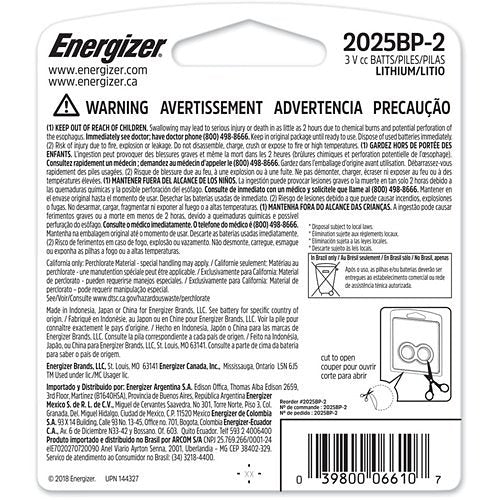 ENERGIZER Energizer 2025BP-2 Lithium Coin Battery 3V Pack of 2 Replacement 2025BP-2
