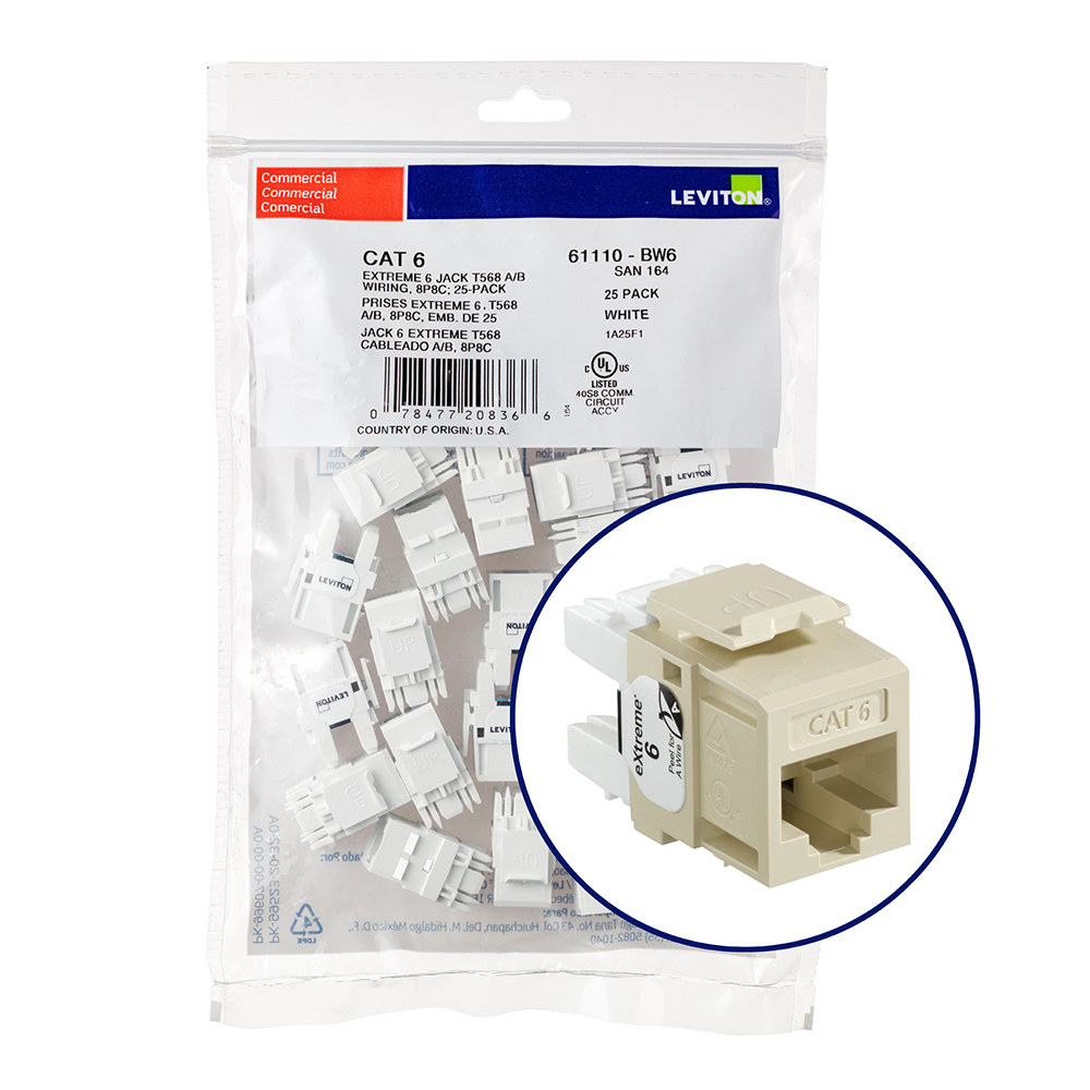 LEVITON Leviton 61110-BI6 eXtreme 6+ QuickPort Connector Quickpack CAT 6 25-Pack Ivory