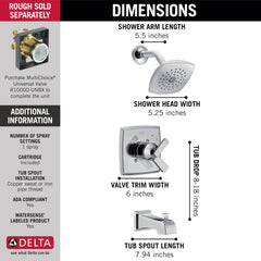 DELTA FAUCET Delta Faucet T17464 Ashlyn 17 Series Dual-Handle Chrome Tub and Shower Trim Kit