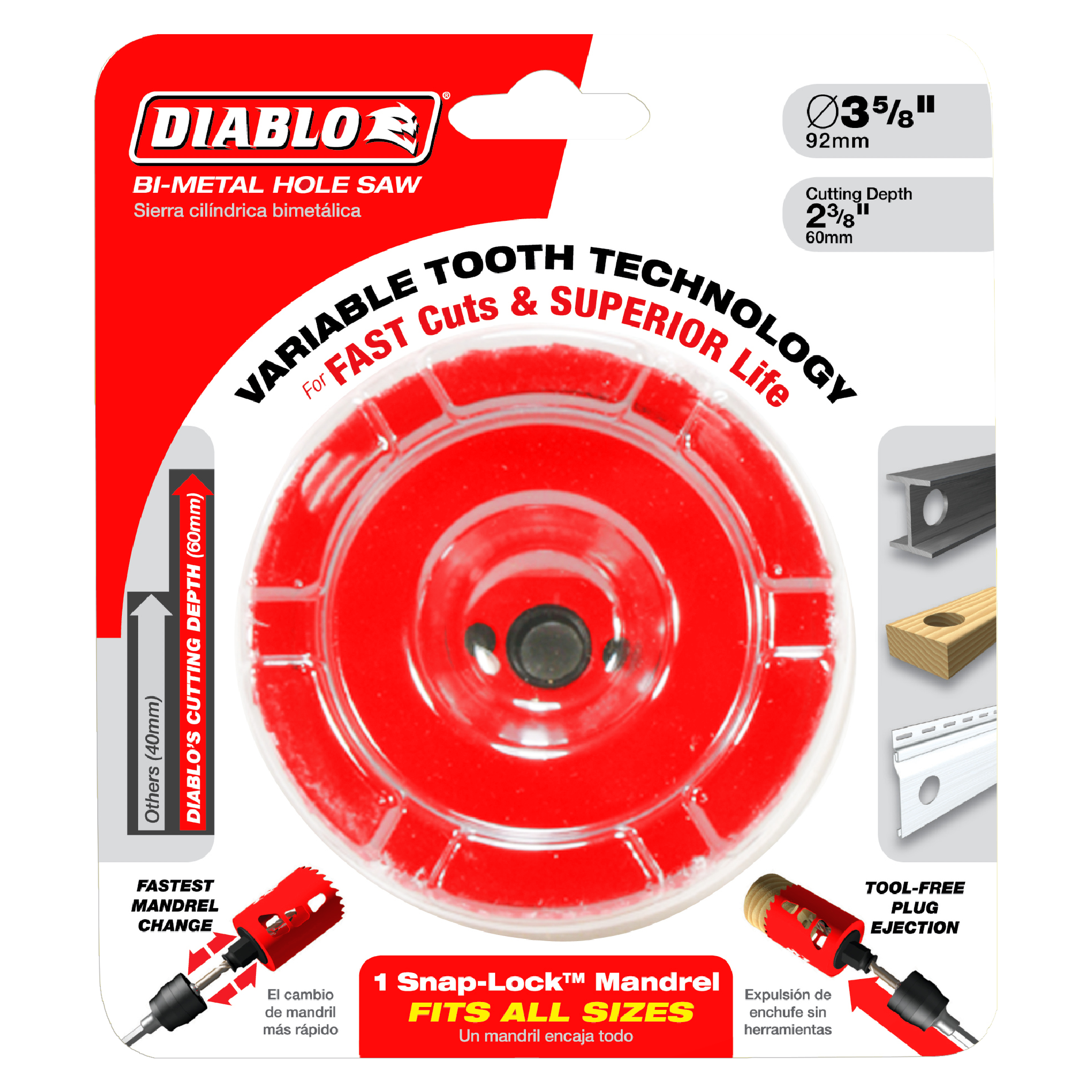 DIABLO Diablo DHS3500 Snap-Lock 3-1/2 Inch Hole Saw with Mandrel System