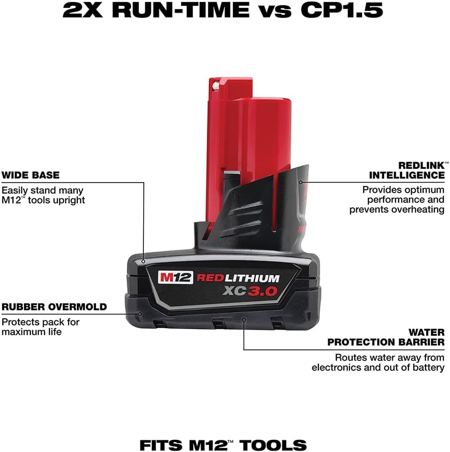 MILWAUKEE Milwaukee 48-11-2402 M12 XC High Capacity 3.0 AH REDLITHIUM Battery Pack