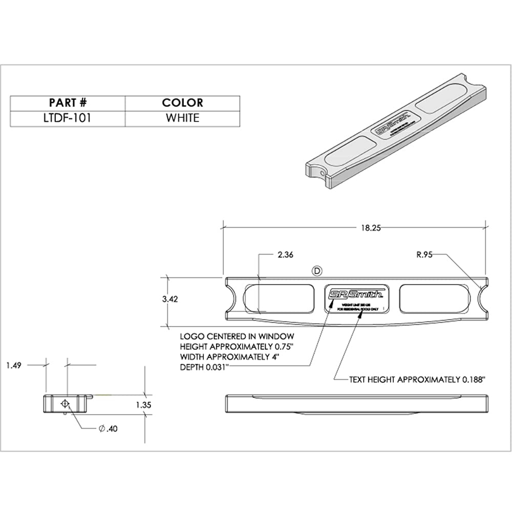 ZODIAC S.R. Smith LTDF-101 Econoline Swimming Pool Ladder Tread Plastic White 18-5/16 Inches
