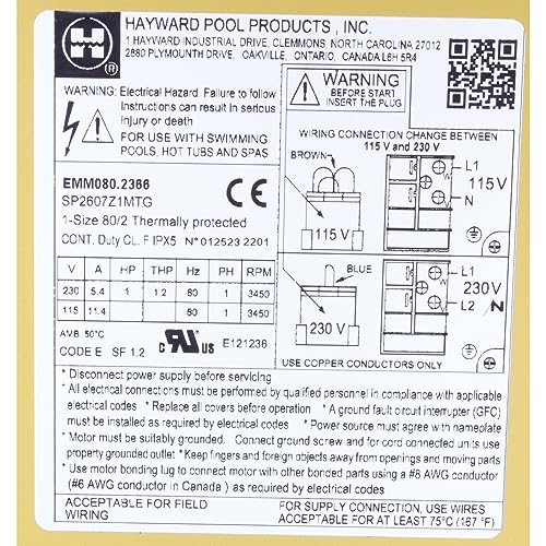 HAYWARD Hayward SPX2607Z1MTG Motor 1.0 HP TEFC