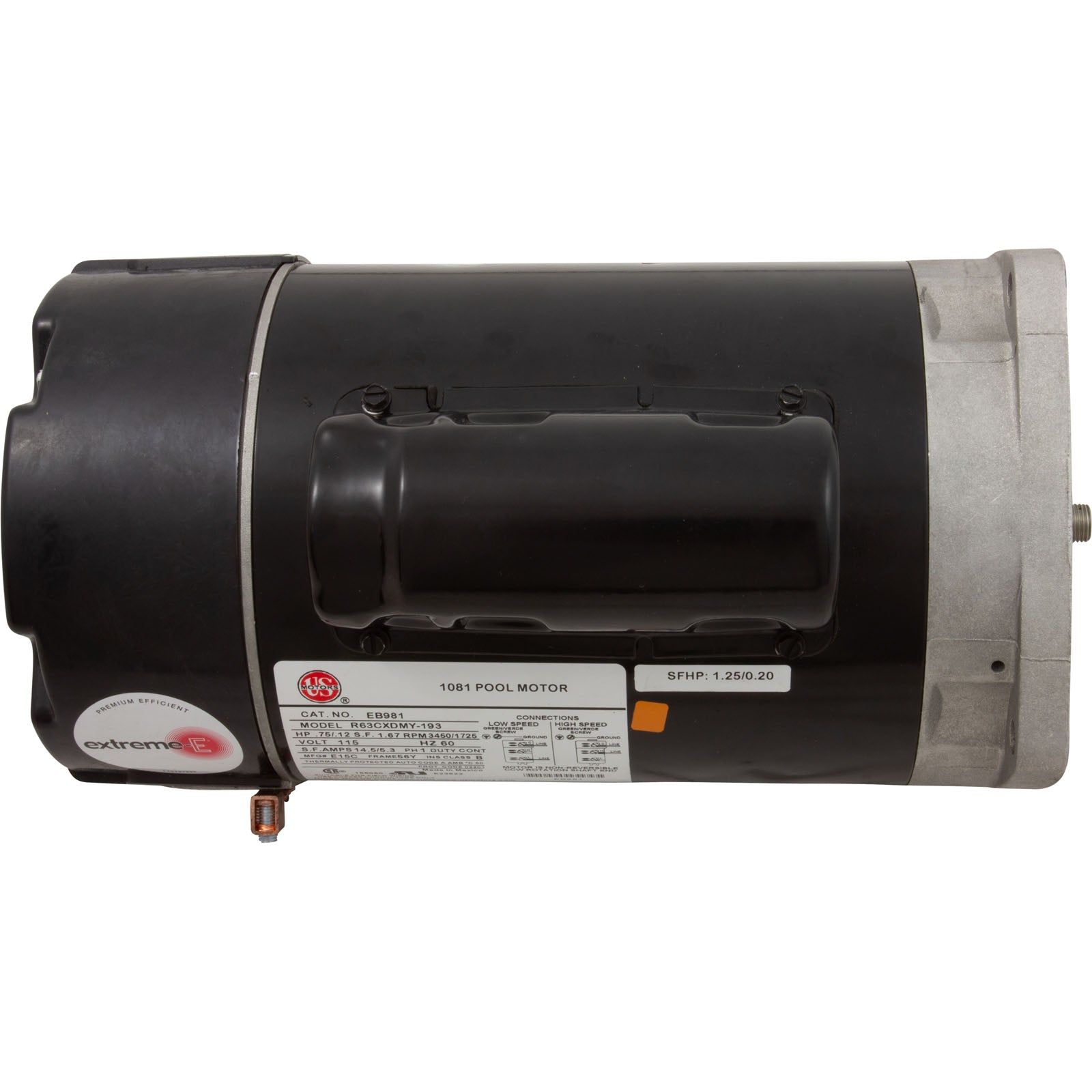 US MOTORS US Motors EB981 Square Flange Pool Motor 0.75HP 115V 2-Speed 56Y Frame