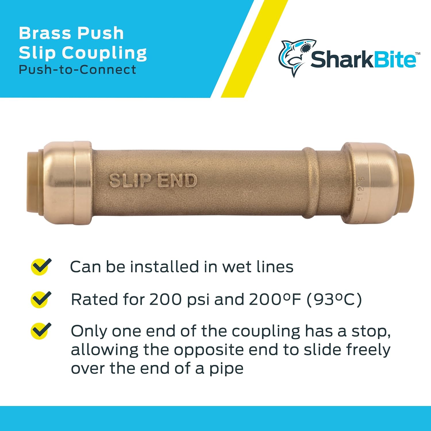 SHARKBITE SharkBite U3008LFA Slip Coupling 1/2 Inch Brass Push-to-Connect