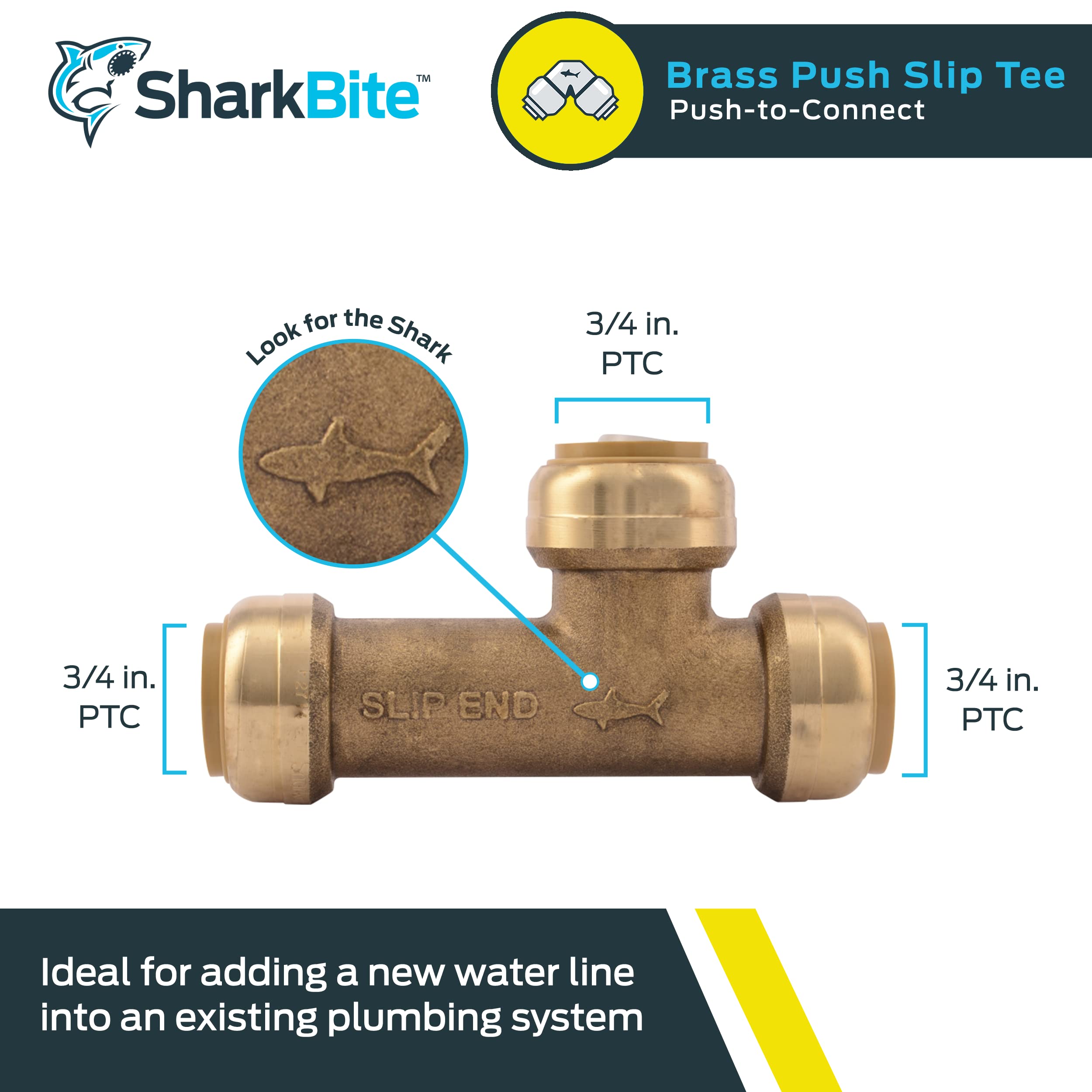 SHARKBITE SharkBite U3370LFA Slip Tee 3/4 Inch Brass Plumbing Fitting Replacement U3370LFA