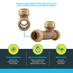 SHARKBITE SharkBite U3370LFA Slip Tee 3/4 Inch Brass Plumbing Fitting Replacement U3370LFA