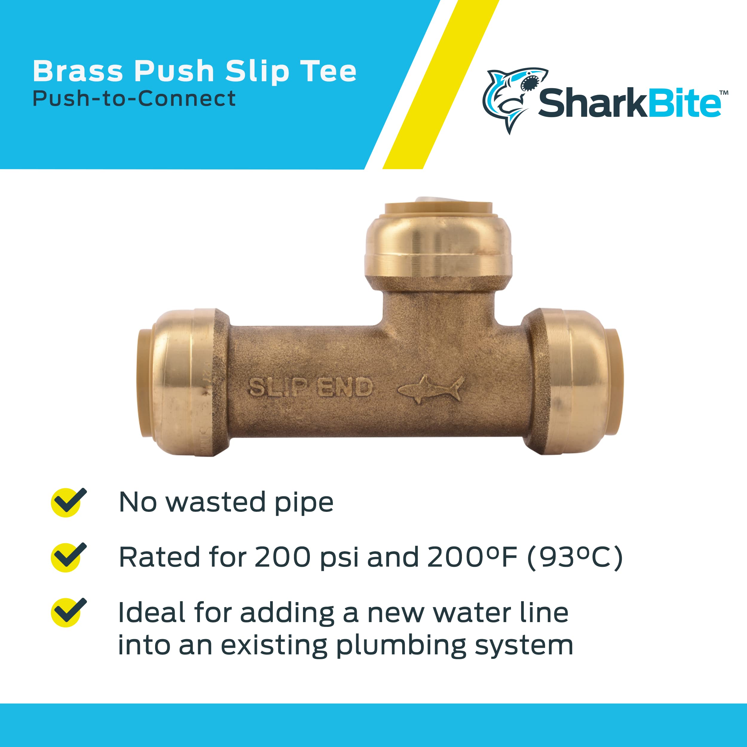 SHARKBITE SharkBite U3370LFA Slip Tee 3/4 Inch Brass Plumbing Fitting Replacement U3370LFA