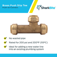SHARKBITE SharkBite U3370LFA Slip Tee 3/4 Inch Brass Plumbing Fitting Replacement U3370LFA