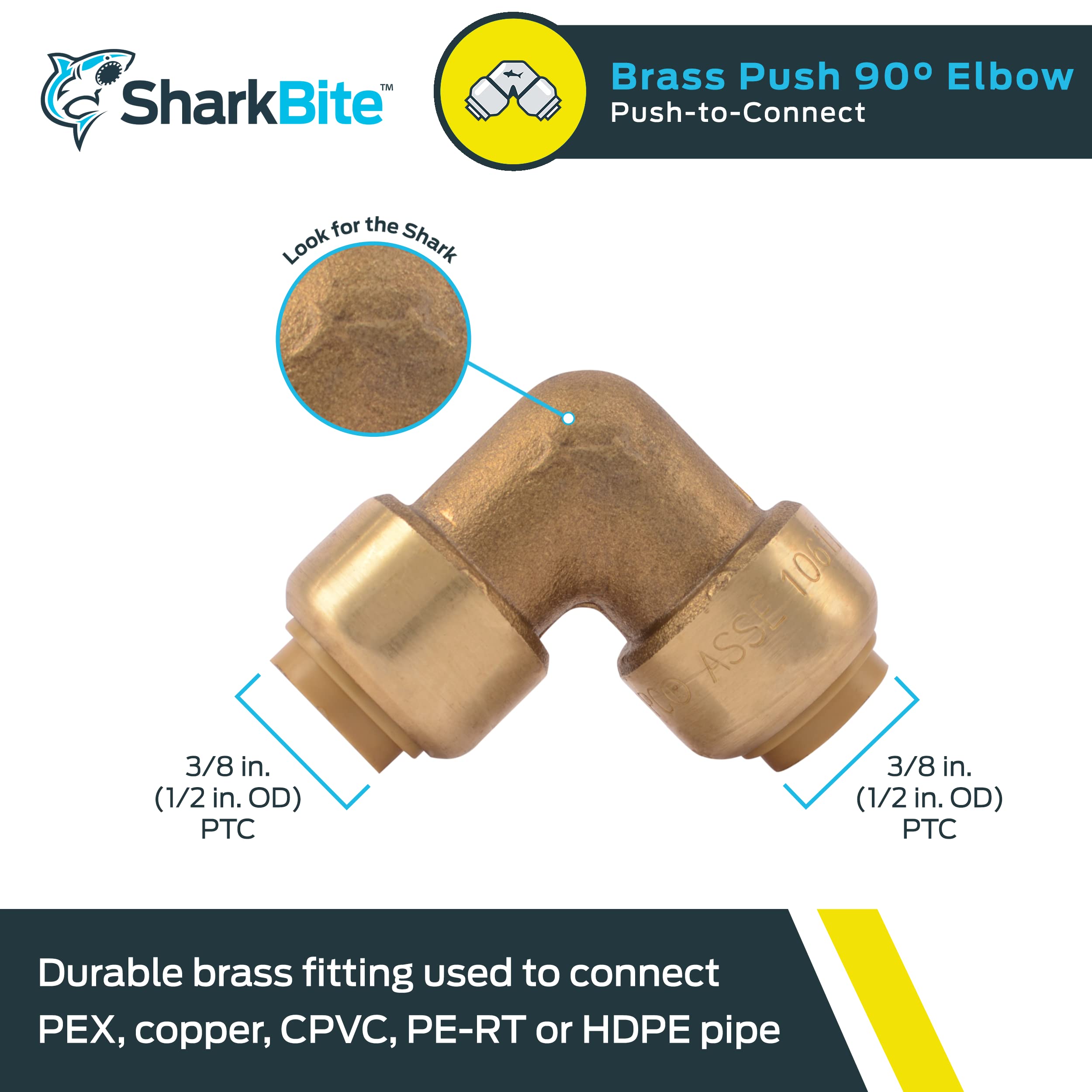 SHARKBITE SharkBite U246LFA 90 Degree Elbow Brass Plumbing Fitting
