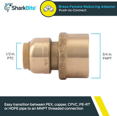 SHARKBITE SharkBite U068LFA Brass Reducing Adapter 1/2 inch x 3/4 inch FNPT Push-to-Connect