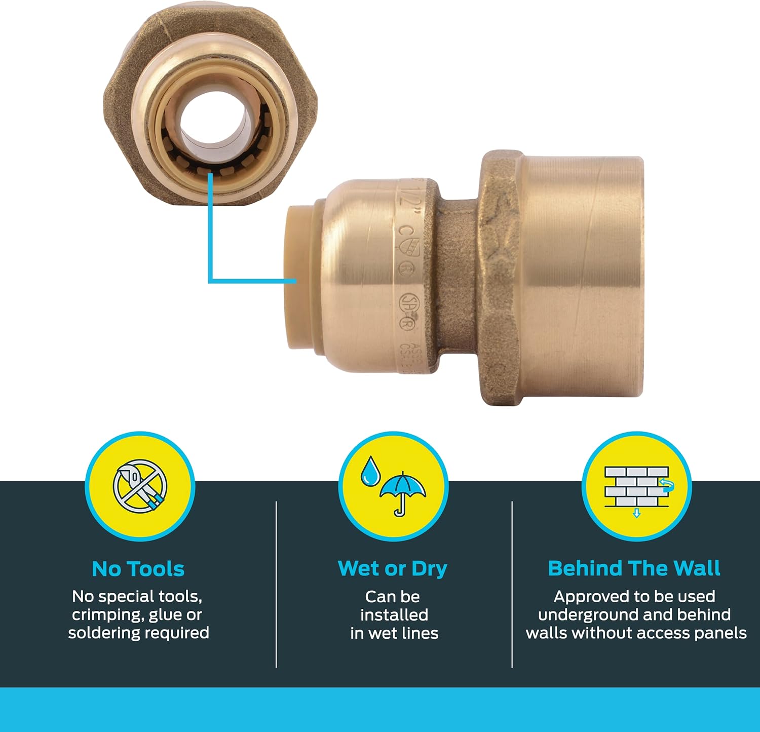 SHARKBITE SharkBite U068LFA Brass Reducing Adapter 1/2 inch x 3/4 inch FNPT Push-to-Connect