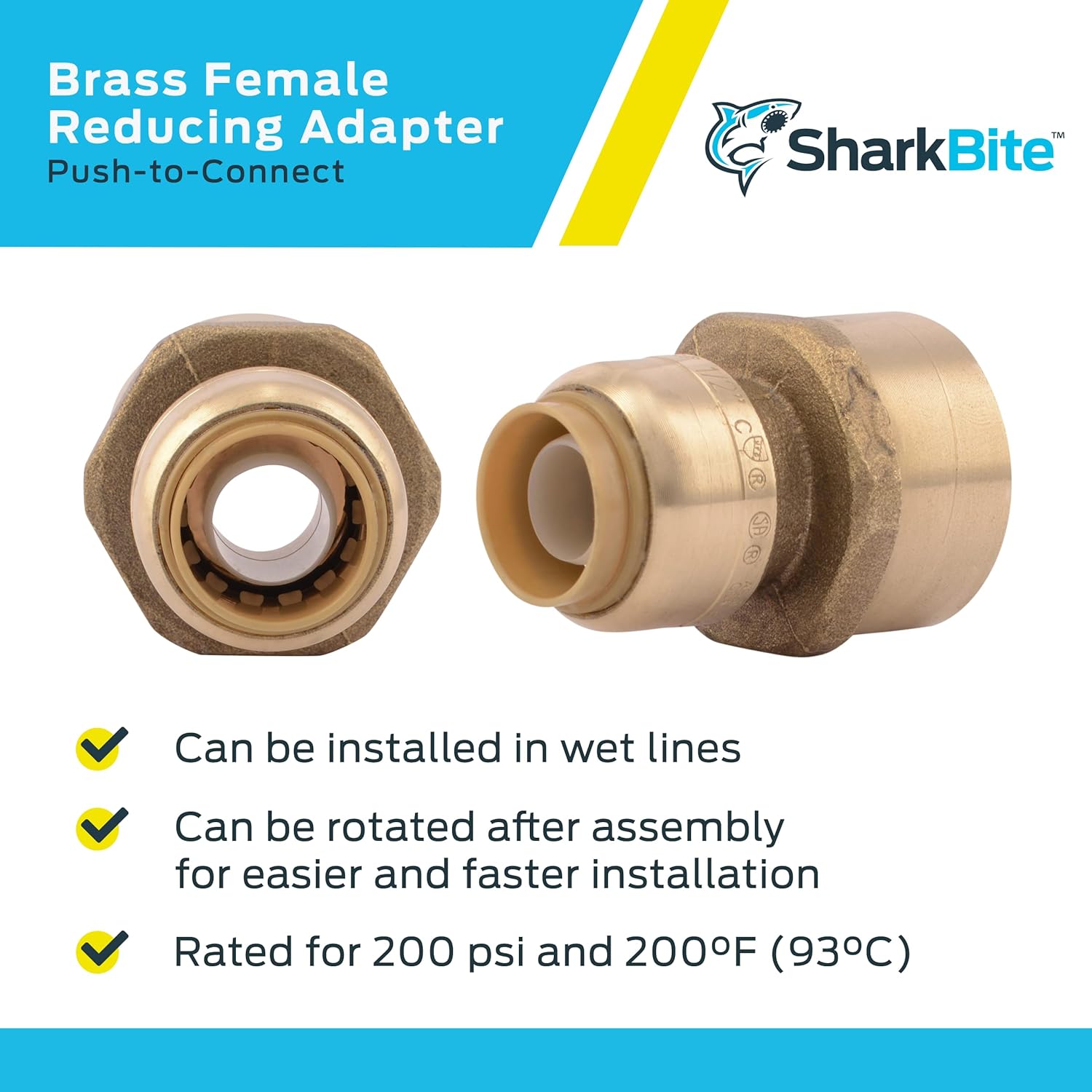 SHARKBITE SharkBite U068LFA Brass Reducing Adapter 1/2 inch x 3/4 inch FNPT Push-to-Connect