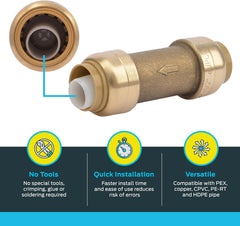 SHARKBITE SharkBite U2008-0000LFA Check Valve Brass Push Connect for PEX, Copper, CPVC, and PE-RT