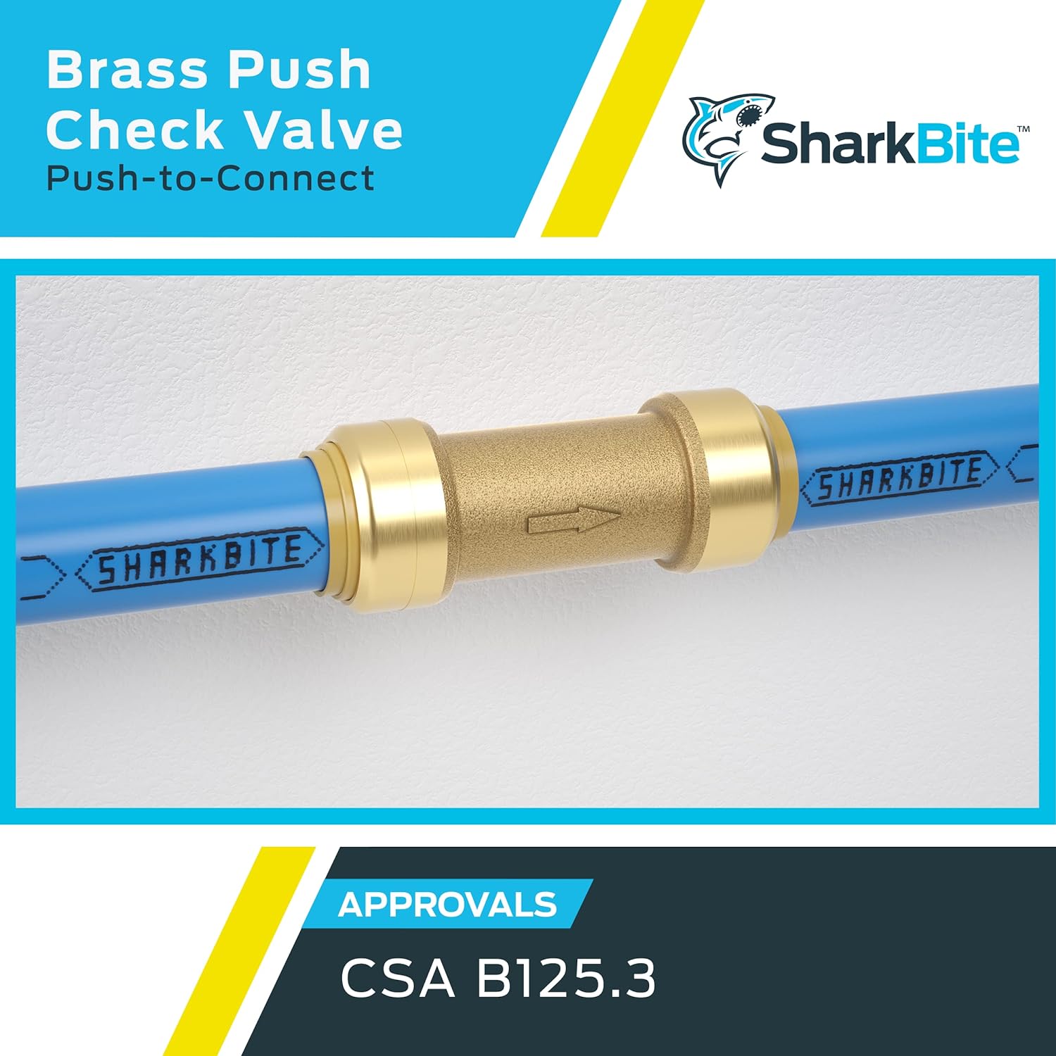 SHARKBITE SharkBite U2008-0000LFA Check Valve Brass Push Connect for PEX, Copper, CPVC, and PE-RT