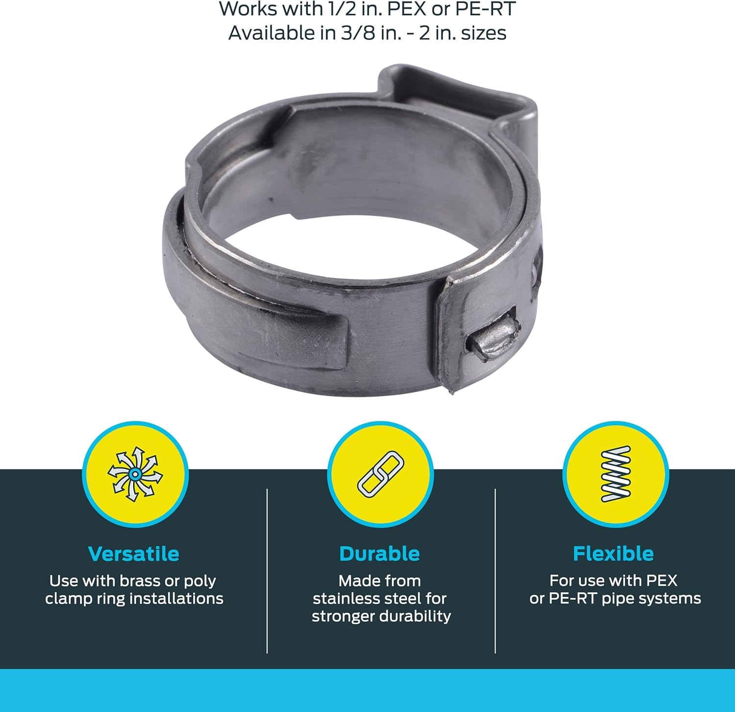 SHARKBITE SharkBite UC953A Clamp Ring PEX Plumbing 1/2 Inch Pack of 10