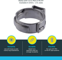 SHARKBITE SharkBite UC953A Clamp Ring PEX Plumbing 1/2 Inch Pack of 10
