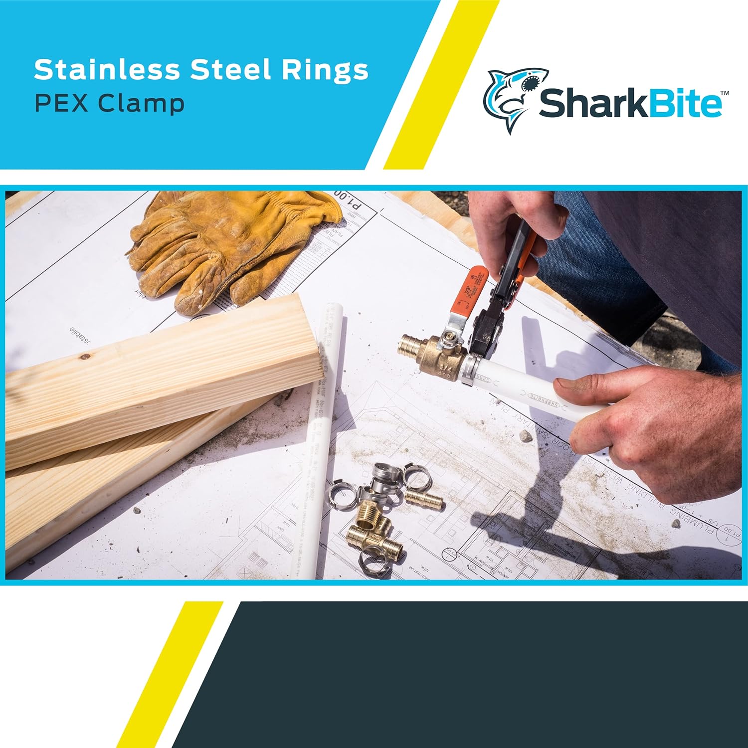 SHARKBITE SharkBite UC953A Clamp Ring PEX Plumbing 1/2 Inch Pack of 10