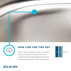 ELKAY Elkay DRKRC2220C Sink 18 Gauge Stainless Steel 22x19.5x7.5 inches Single Bowl Top Mount Lustertone